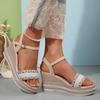 Fashion Crystal Weave Wedge Heels Sandals Women 2025 Comfort Thick Sole Platform Summer Shoes Woman Ankle Strap Chunky Sandalias Mujer