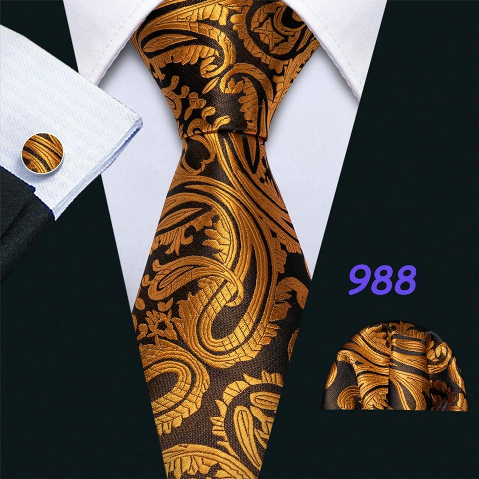 Men's Luxury Jacquard Silk Necktie Handkerchief Cufflinks Boutonniere with Gift Box for Wedding Party Dating