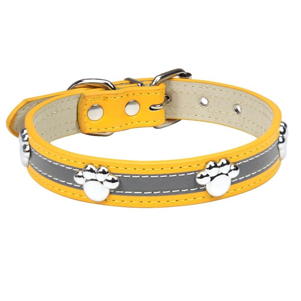 Leather Reflective Dog Collar Adjustable Metal Buckle Rivets Pet Collar Decorative Soft Dog Footprint Collar Pet Supplies