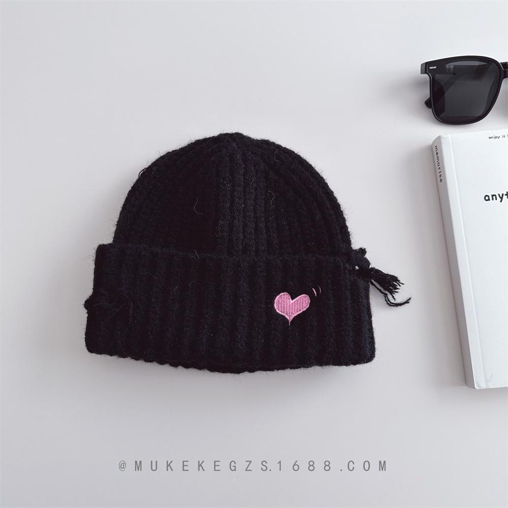 Children, Knitted Hats, Autumn and Winter, Holes, Heart-shaped Embroidery, Boys and Girls, Warm Hats, Woolen Hats