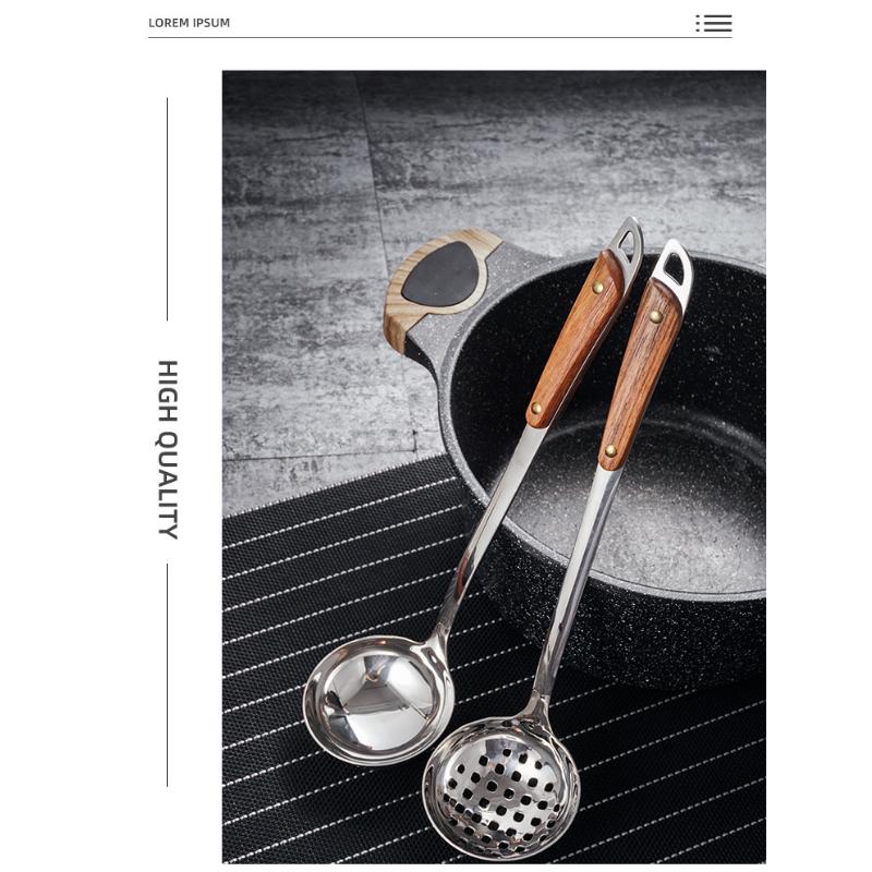 HANYANG деревянная ручка, половник для горячего супа, утолщенная воронка для супа из нержавеющей стали, кухонные принадлежности, бытовой половник с длинной ручкой, горячий горшок