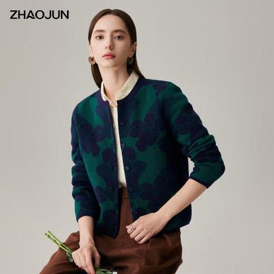 Zhaojun 2025 Зимний жаккардовый кардиган из 100% шерсти, утолщенный
