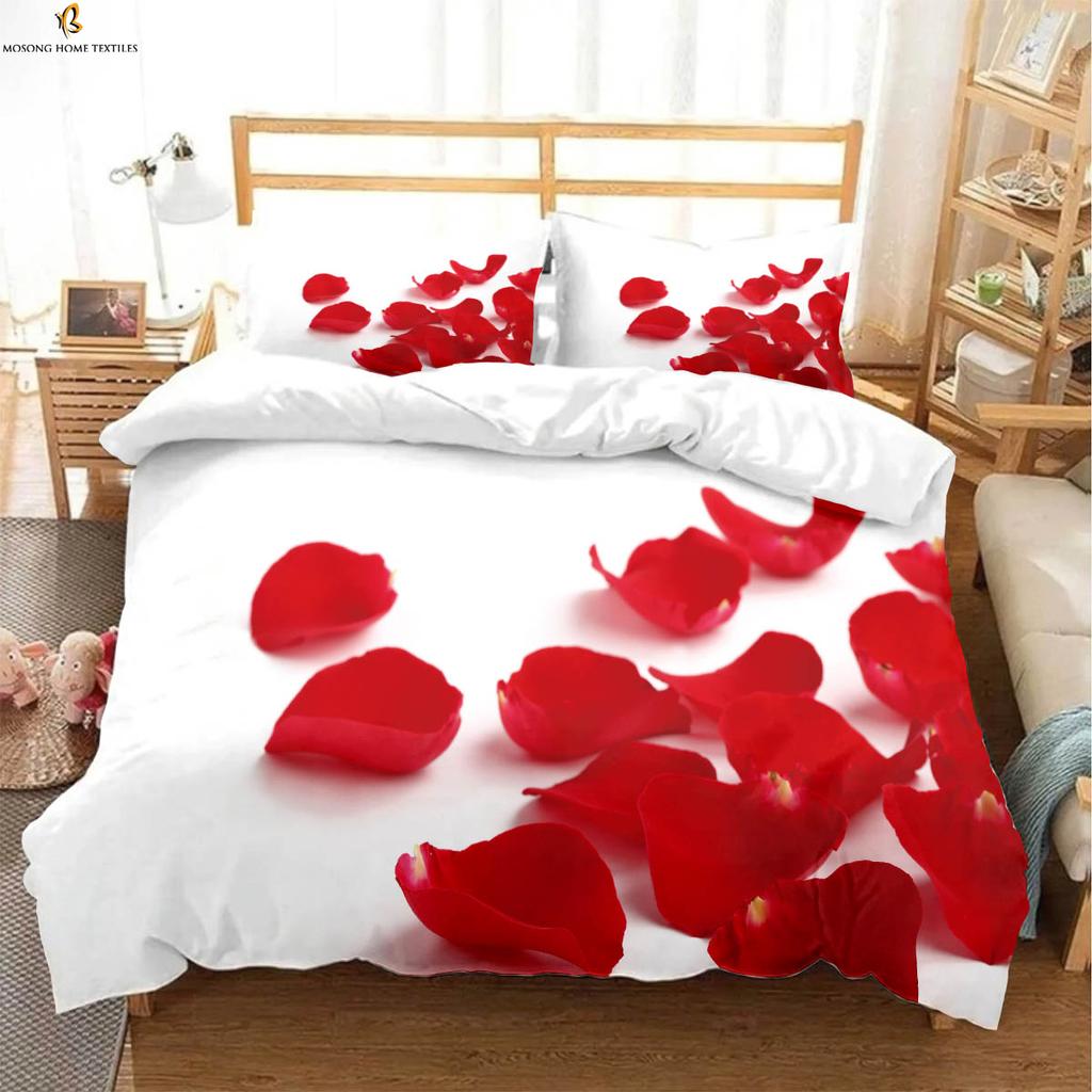 Винтажный комплект постельного белья с принтом красных роз, пододеяльник, наволочки, романтический подарок на День святого Валентина, набор из трех предметов