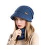 2Pcs/Set Women Winter Hat Scarf Set Solid Color Elastic Thickened Ear Protection Knitting Hat Windproof Neckerchief Set