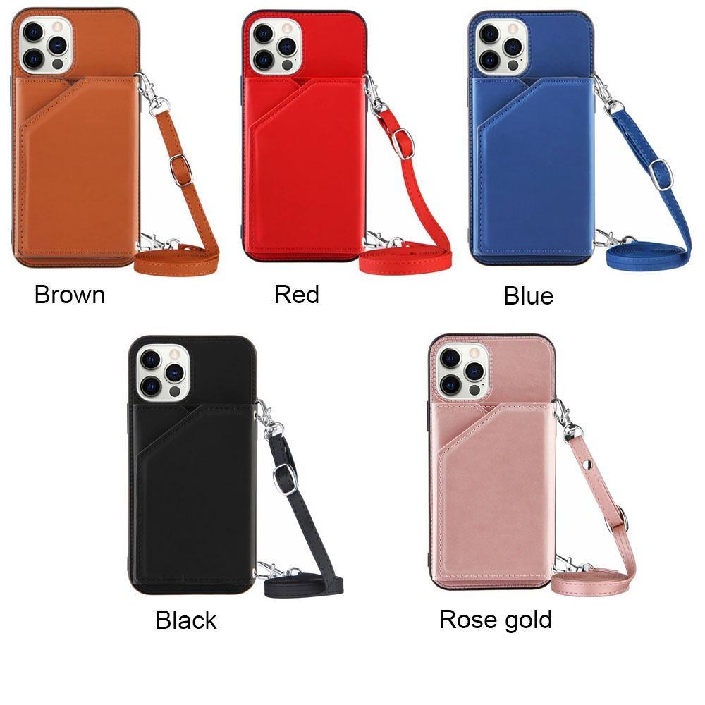 Кожаный чехол-книжка с ремешком через плечо и отделениями для карт для iPhone 15 14 Plus 13 12 11 Pro Max для Samsung S24 S23 S22 S21 Ultra Plus Note20Ultra A15 A05