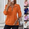 Women's Fashion Long Sleeve Solid Color Casual Collared Zipper Long Sleeve Pocket Sweatshirt