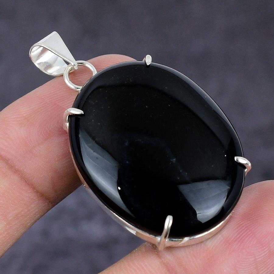 Кулон из черного оникса ручной работы из серебра 925 пробы 1,81" b2c26