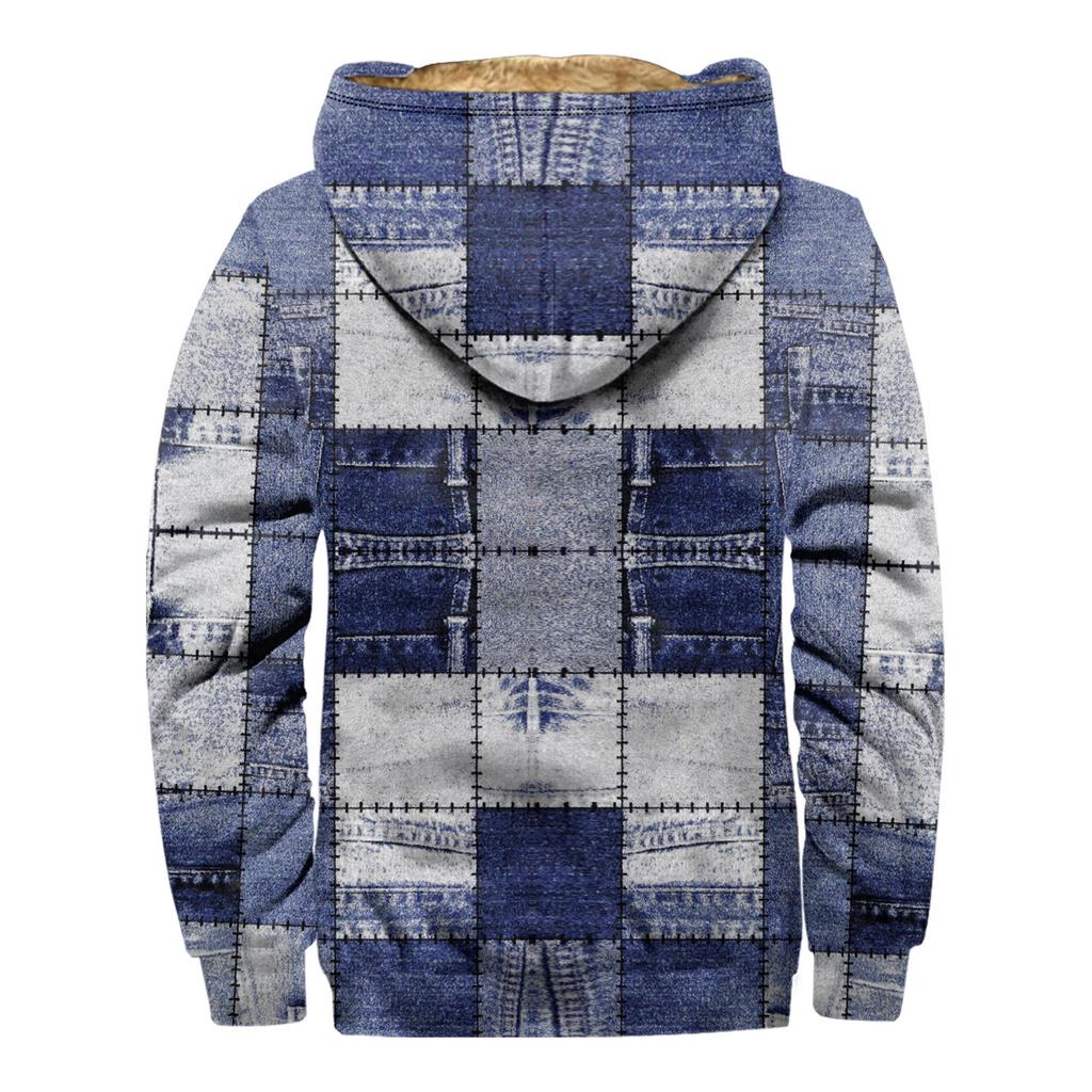 Men's Personalized Casual Printing Long Sleeve Zipper Sweater Thick Cotton Suit Winter
