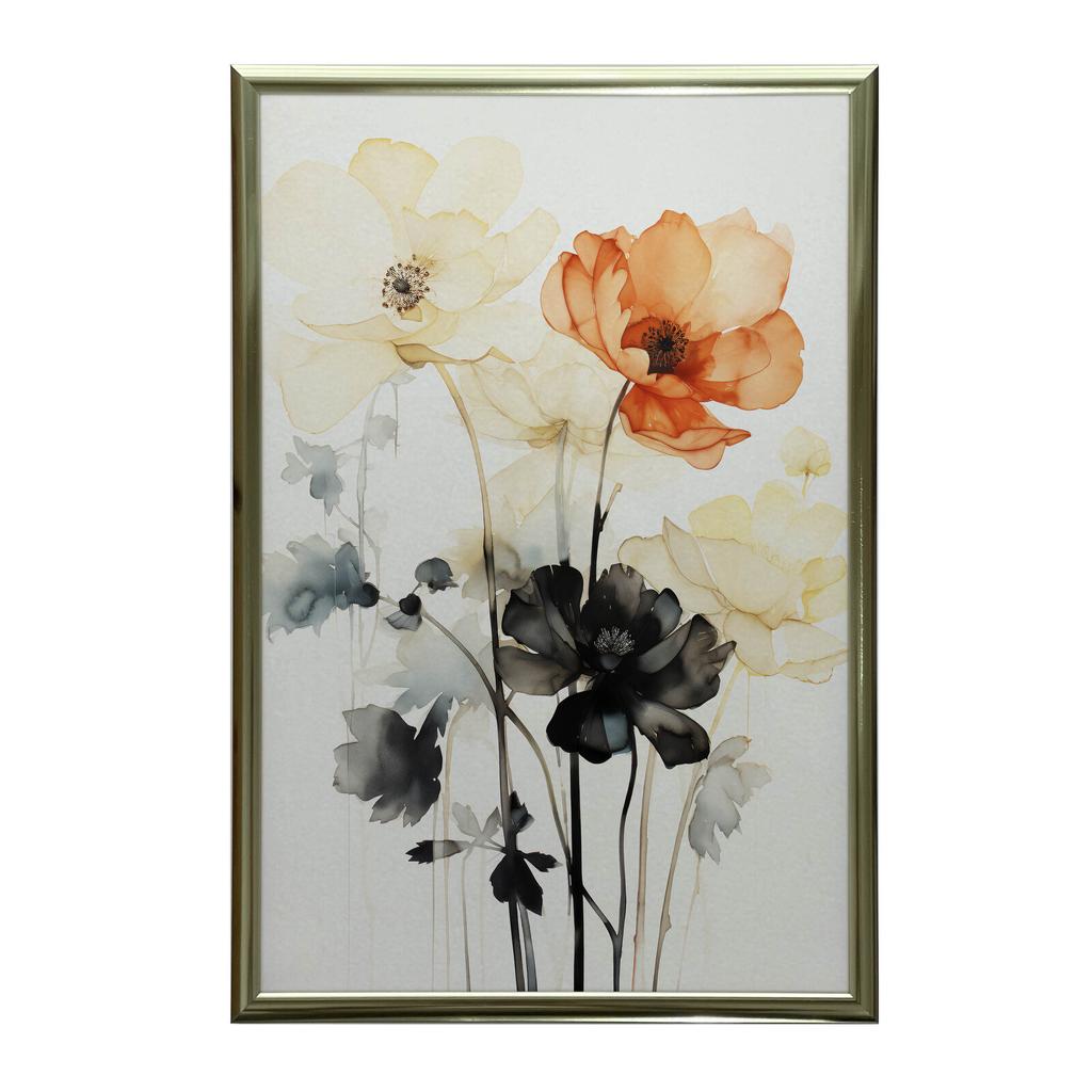 Kwiatowa Symfonia W Akwareli Kwiatowa Symfonia W Akwareli, 30X40 Cm, Rama Aluminiowa Czarna, Papier Matowy 230 Gsm