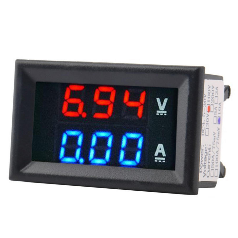 DC 0-100V 10A Digital Voltmeter Ammeter Dual Color Blue Red LED Display Multi-Function Tester