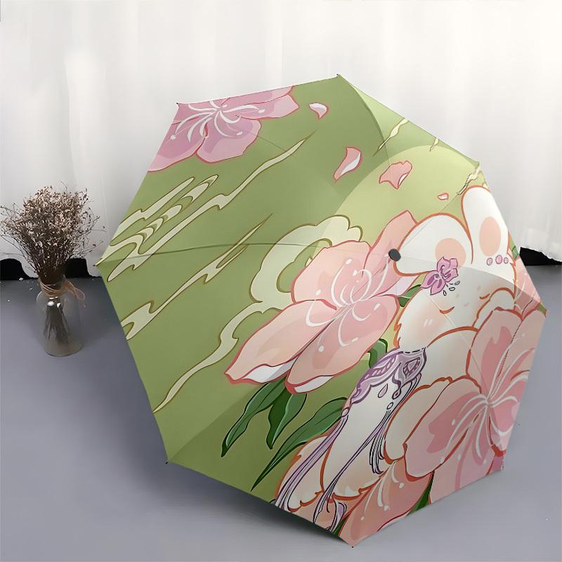 1pc Floral_pattern Rabbit umbrella with 8 iron ribs and a plastic handle, automatic opening and closing, portable and foldable1059
