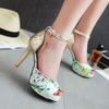 Female Sexy Sandals Peep Toe Stiletto 11cm Platform 2.5cm Buckle Strap Flower Shiny Metal Deocr 46 47 48 Mixed Color