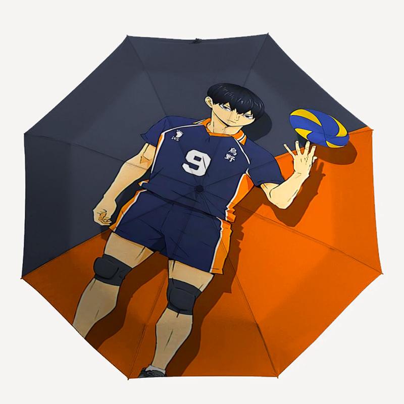 1pc Karasuno Volleyball Team Uniform with Automatic Opening Closing Umbrella Portable 3-Fold Design, 8-Bone Iron Frame Outdoor Umbrella for Fans, Trav