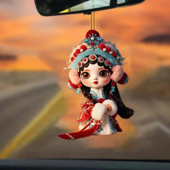 Chinese Opera Figurine Ornament Traditional Chinese Opera Girls Doll Hanging Decor 2D Acrylic Christmas Tree