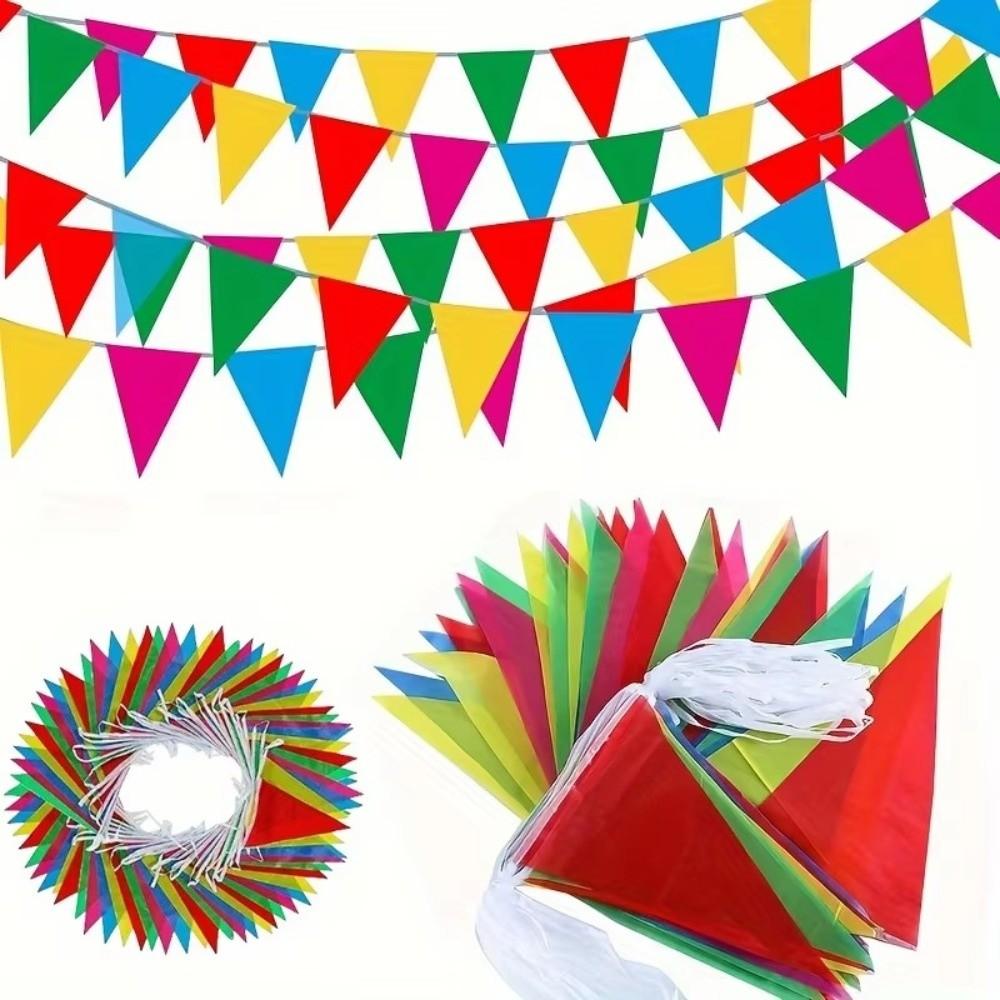 100Pcs Dacron Bunting Banner Triangle Shape Flag Garland New Pennant Banner Festival Decorations