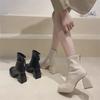 Women's Chelsea High-Heeled White Ankle Boots - 2023 Autumn/Winter Collection with Thick Heels and Square Toes.