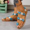 Модные желтые вышитые искусственные цветы модные сандалии на плоской подошве большого размера 43 летняя пляжная обувь для отдыха на природе дорожная обувь для мам