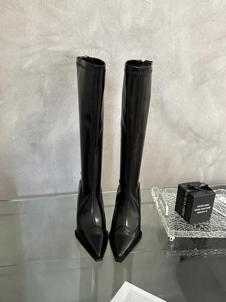 Осень/Зима 2025 Французская Мода Острый Носок Шпилька Высокий Каблук Стройнящие Сексуальные Длинные Сапоги