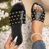 Women's Fashion Slide Sandals - Summer Beach Casual Flats With Faux Pearl & Stud Accents