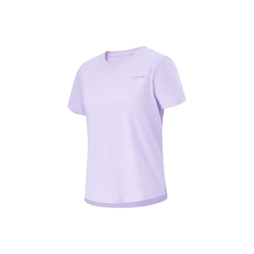 Li-Ning Футболка Fitness Series, однотонная, влагоотводящая, быстросохнущая, светоотражающая, с круглым вырезом и коротким рукавом, женская, сиренево-фиолетовая ATSU454-5
