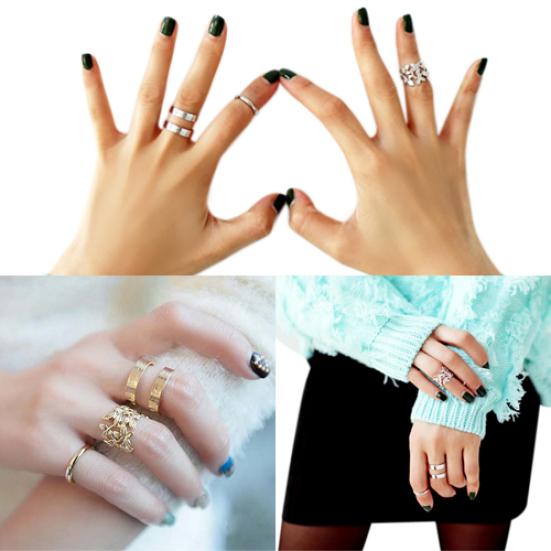 Комплект из 3 колец на палец миди в форме листа, золотая стопка над костяшкой