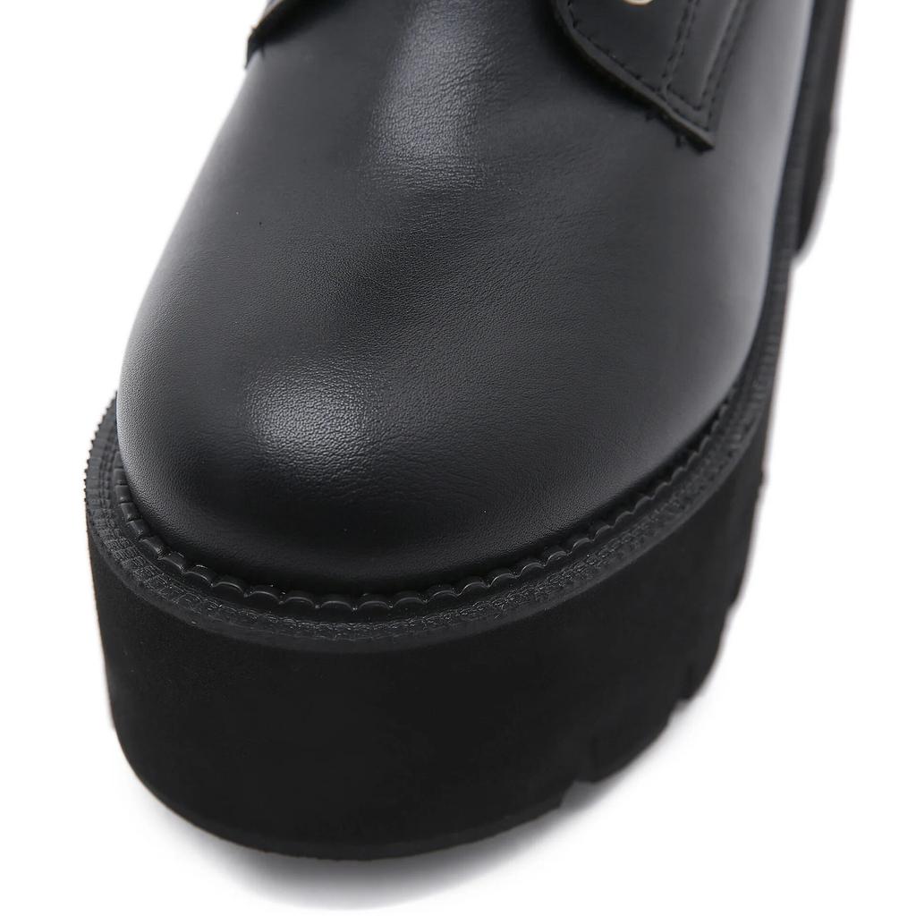 Новинка 2024 года, туфли на каблуке 8,5 см, боковая молния на толстом каблуке, толстая подошва, заклепки на ремне с пряжкой, женские ботинки с цепочкой, Lhx