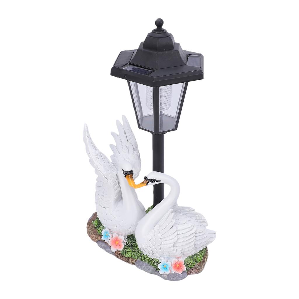 Swan Garden Statue with Solar Lantern Resin Outdoor Decorative Sculpture for Porch Patio Lawn Pathway