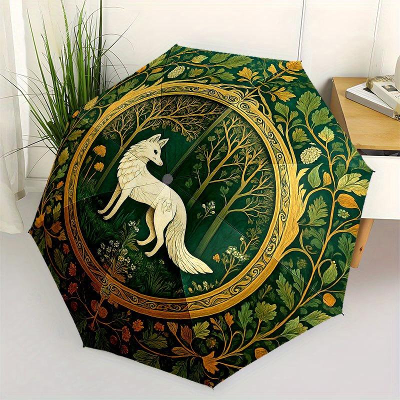 Enchanted Forest Fox Wall Art DecorUmbrella with Cute Design, Portable 3-Fold Compact Umbrella for Men & Women, Valentine's Day Mother's Day Halloween