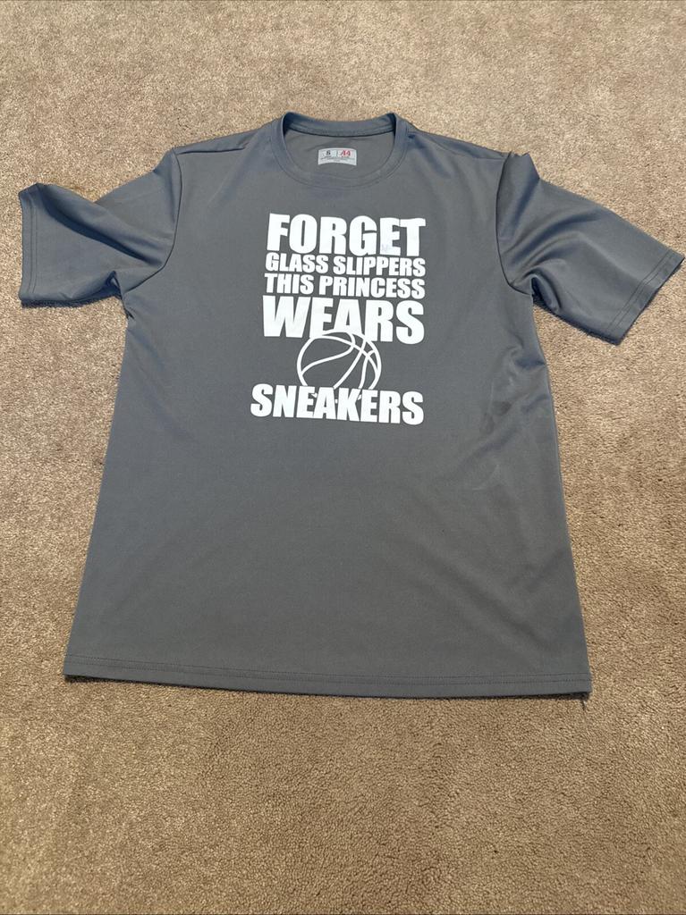 A4 Small Gray Forget Glass Slippers Princess Wears Sneakers Basketball T Shirt