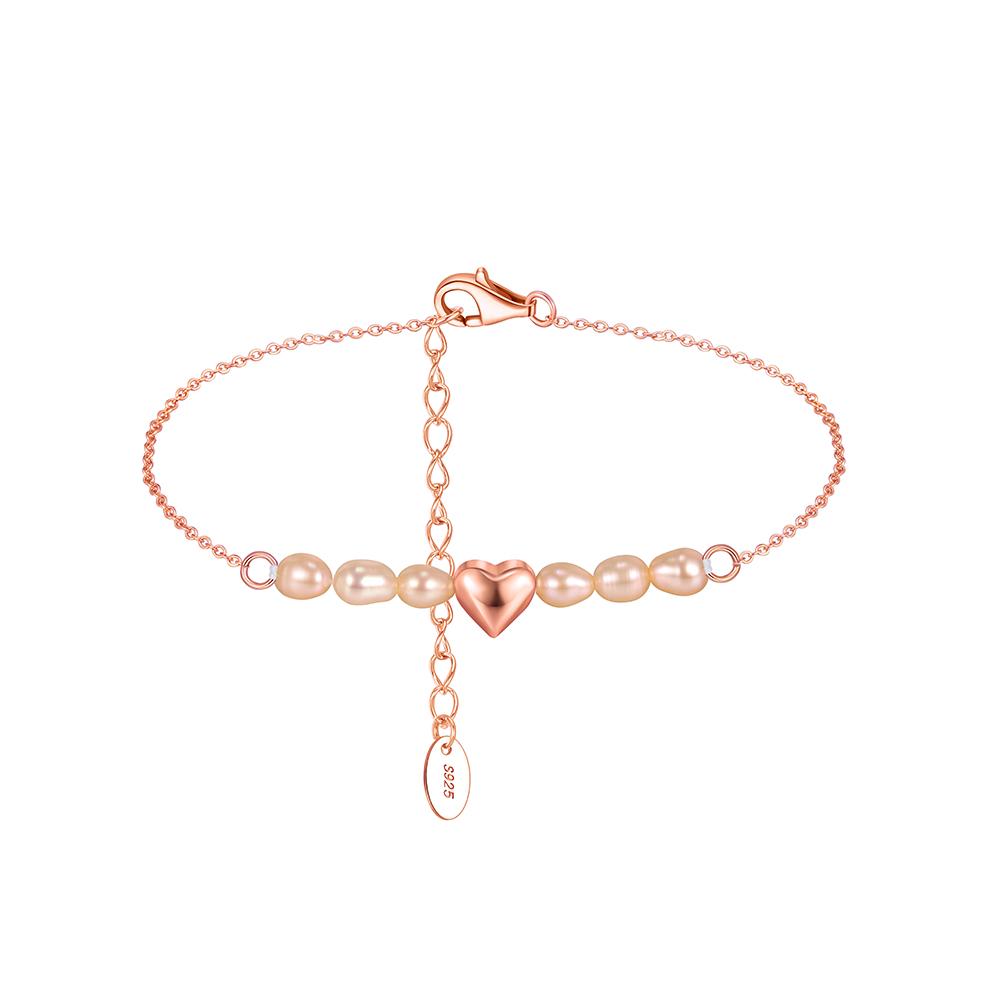 Freshwater Pearl Heart Bracelet Rose Gold Tone 925 Sterling Silver Adjustable Minimal Chic Jewelry for Women