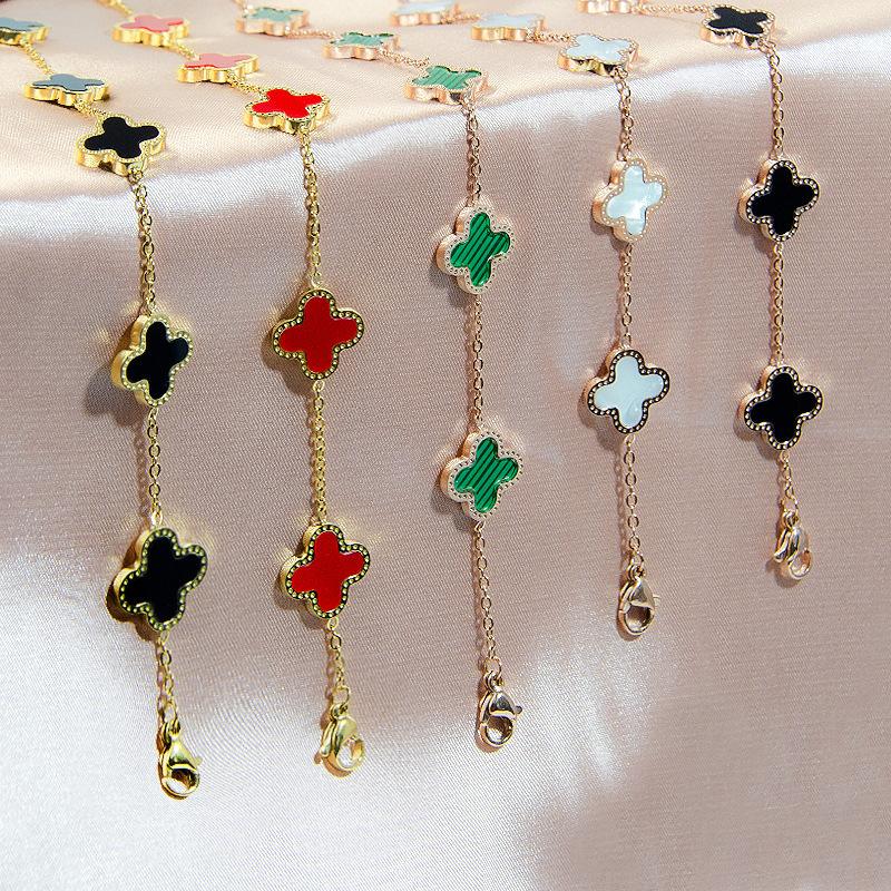 Браслет из титановой стали 18 карат с четырьмя листами клевера, женский модный легкий роскошный браслет из нержавеющей стали с изображением счастливой травы