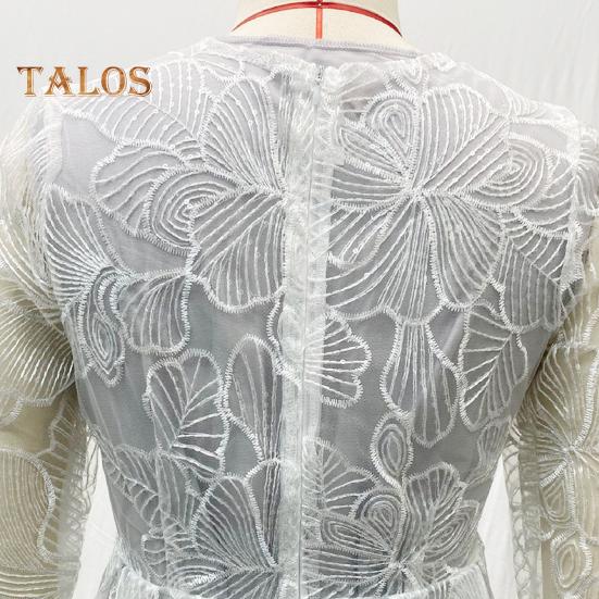 Женское вечернее платье с глубоким V-образным вырезом, кружевным цветочным узором, макси-платье А-силуэта, с длинными рукавами-фонариками, с высокой талией, плиссированное бальное платье для выпускного вечера