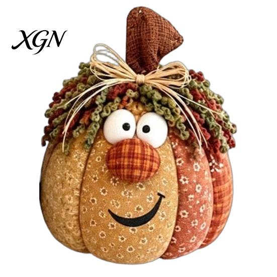 Pastoral Style Seasonal Home Accents Whimsical Patchwork Pumpkin, Pumpkin Table Decor, Cute Smiling Face Soft Fabric Ornaments for Living Room