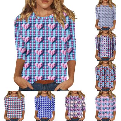 Женская повседневная свободная футболка с круглым вырезом и принтом ко Дню святого Валентина с рукавами три четверти