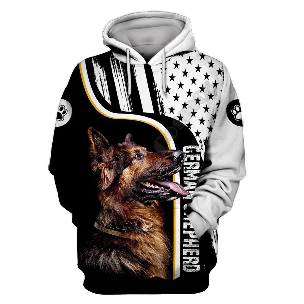 Pet Portrait Graphic Bundle Print Hoodie, Mixed Shepherd Dog Realistic Illustrations Full Graphic Loose Pullover, Great for Casual Street Sports