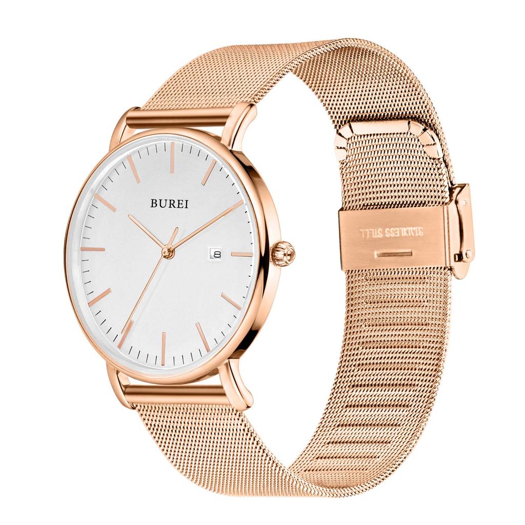 BUREI Men's Waterproof Analog Business Milanese Mesh Belt Watch