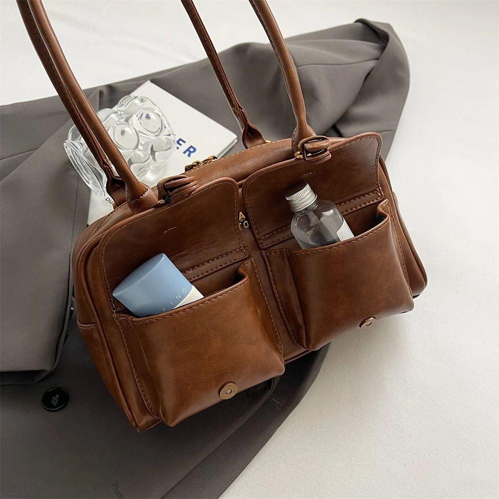 Handbag Pocket Boston Tote Bag Patent Leather Underarm Bag Simple PU Bowling Bag Outdoor