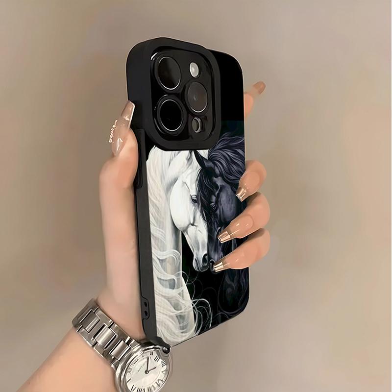 Черно-белые лошади Чехол для телефона Для iPhone 11 12 13 14 15 Plus 17 16 Pro Max 17 Air XR X XS 15 16 Plus Защитная задняя крышка