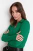 Women's Fashion New Sweater Green Polo Neck Knitwear Sweater