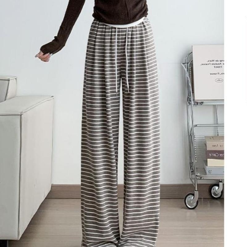 Новые летние повседневные брюки с высокой талией в черно-белую полоску, широкие брюки для женщин, свободные драпированные прямые брюки из клейкого риса