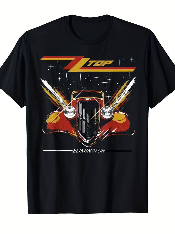 ZZ Tp Eimina Album Printed T-Shirt Official Vintage Rock T-Shirt, Featuring A Red Modified Car and ZZ Tp Logo Men's 8m Fabric