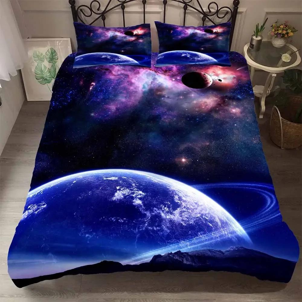 Роскошный темно-синий комплект постельного белья Galaxy Twin Full Queen King Size, пододеяльник/пододеяльник, комплект сияющих звезд, звездное небо, пододеяльник