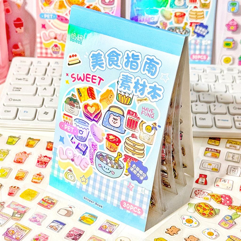 30 Sheets Notebook Decor Food Guide Series PET Stickers Sweet Dessert Scrapbooking DIY Decoration Stickers for Journal Craft