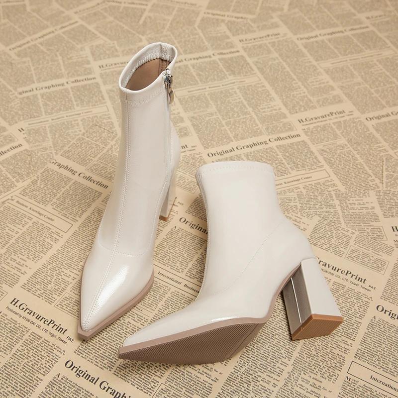 Pointed Toe Women's Ankle Boots Fashion Back Zippers Short Botas Ladies Elegant Square High Heel Winter Women's Footwear 2024