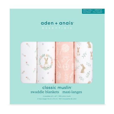 Aden anais essentials и anai original подарок ребенку подарок ребенку пеленки набор из 4 ночных пеленок для новорожденных профилактика плача смущенные кролики пеленки КОРОБКА ESWC40023 +