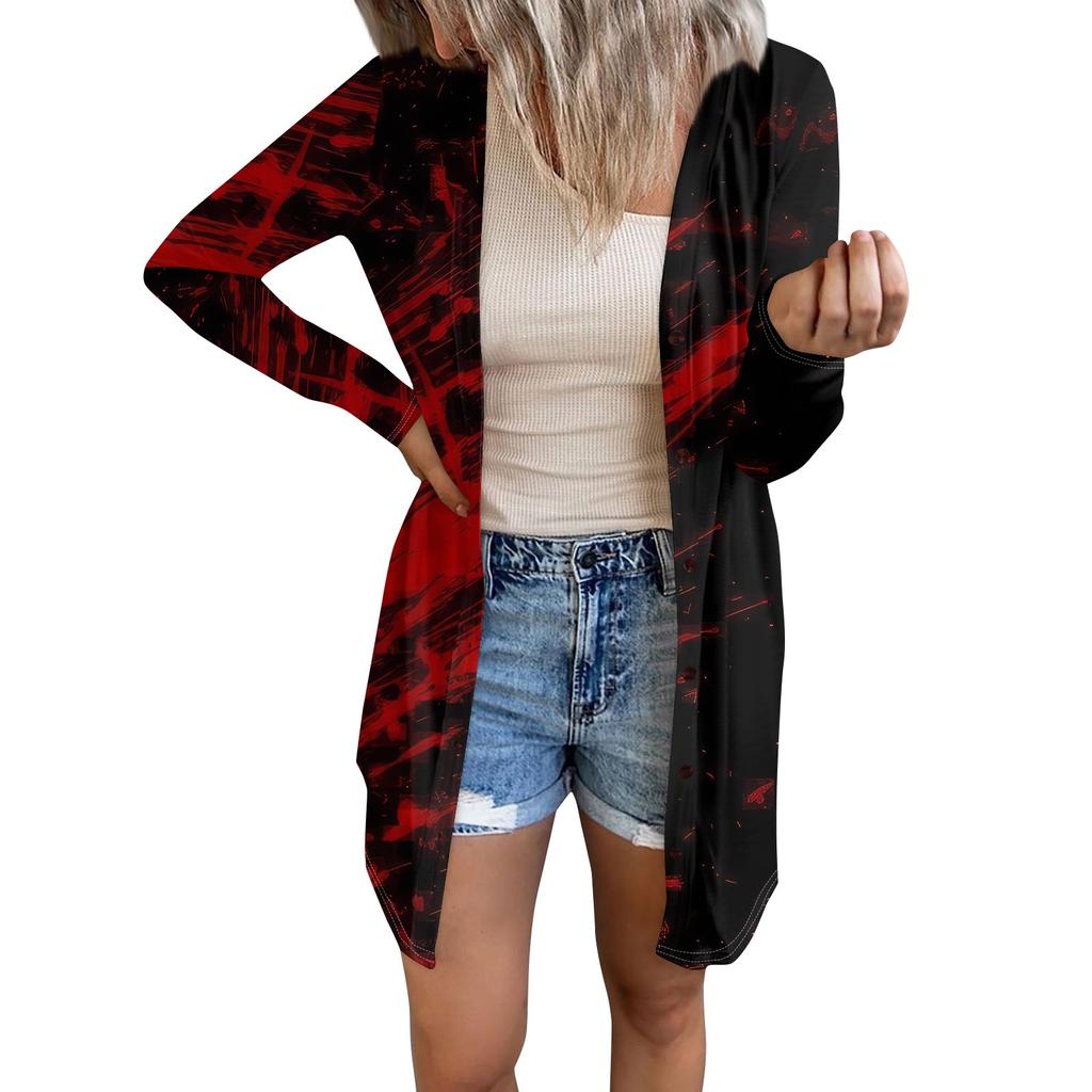 Женская повседневная модная удобная свободная куртка-кардиган с длинным рукавом и принтом на Хэллоуин