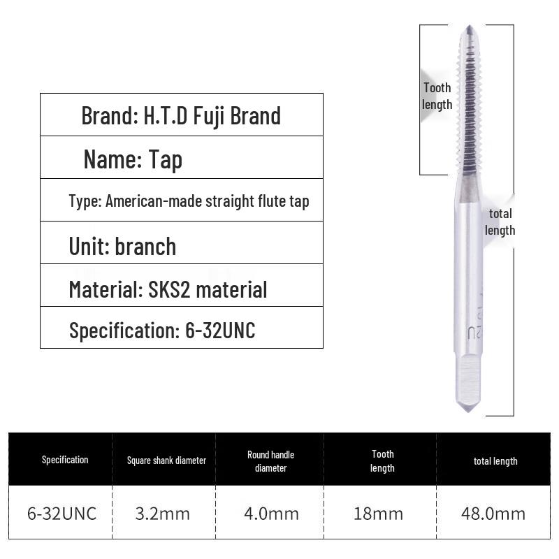 H.T.D 6-32U UNC Straight Flute Tap