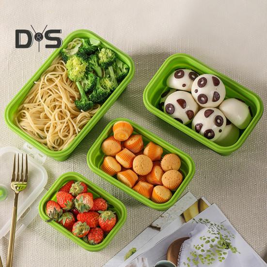 4Pcs Collapsible Food Storage Container With Lids Flat Stackable Refrigerator Food Box Set Silicone Food Sealed Crisper Lunch Bento Box For