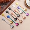 Ложка с ручкой в форме кошки, Кофейная ложка, Чайная ложка с лапкой кошки из нержавеющей стали, Рельефный дизайн, Многоцветное гальваническое покрытие, Для перемешивания мороженого, йогурта