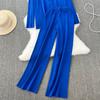 Fashion Collar Loose Long-sleeved Irregular Knit Tops High Waist Thin Straight Pants Two-piece Set